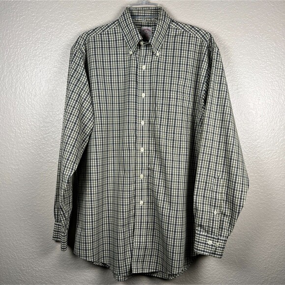 Brooks Brothers Casual Shirt Non-Iron 346 Green Plaid Long-Sleeve Button-Down - Picture 2 of 11